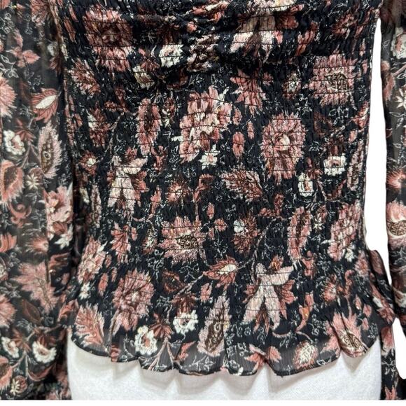 Madewell Lucie Floral Smocked Top Sheer Sleeves Crop Size L NWT - Picture 6 of 11